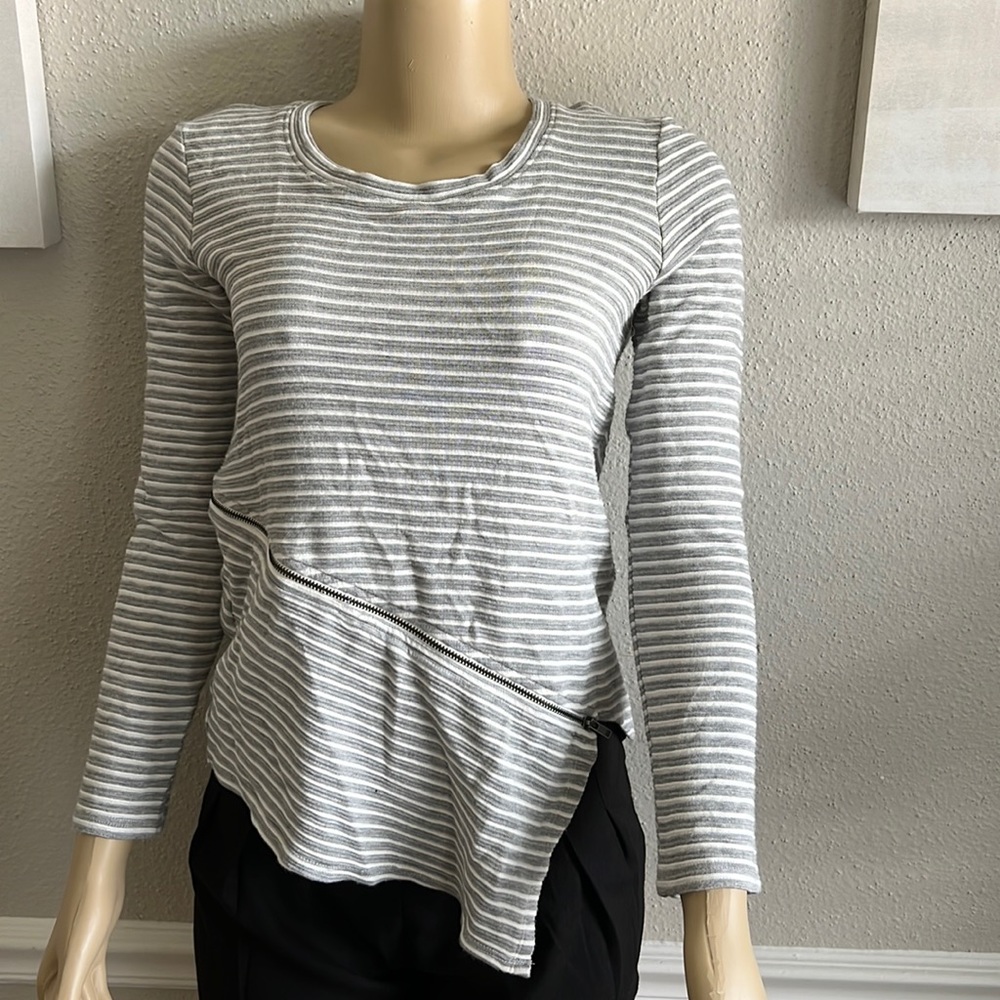 RED HOUTE Striped Asymmetric Zip Detail Sweater Crop Top S - Picture 2 of 6